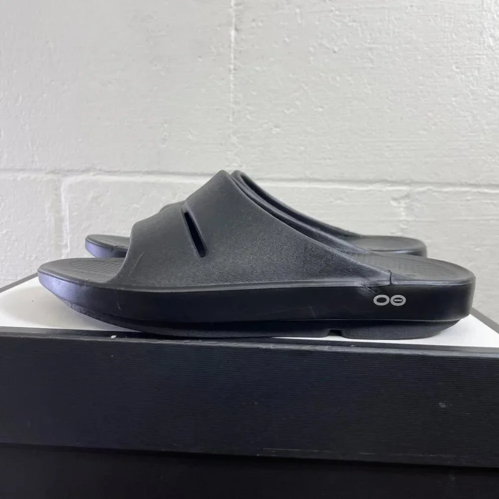 OOFOS OOahh Recovery Sandals Slide Black Open Toe Slip On Men's 9‎ Women's 11